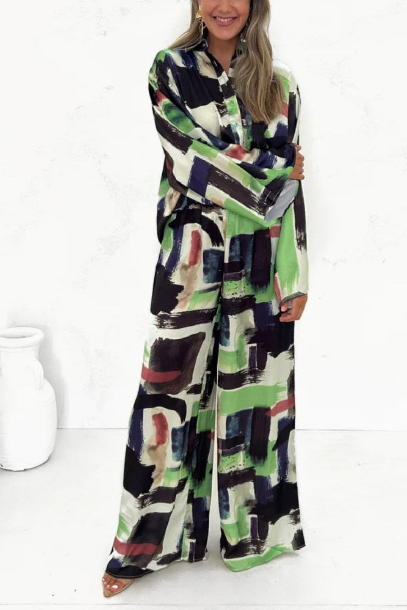 Coordinated Summer Vacay Print Elastic Waist Pocketed Set