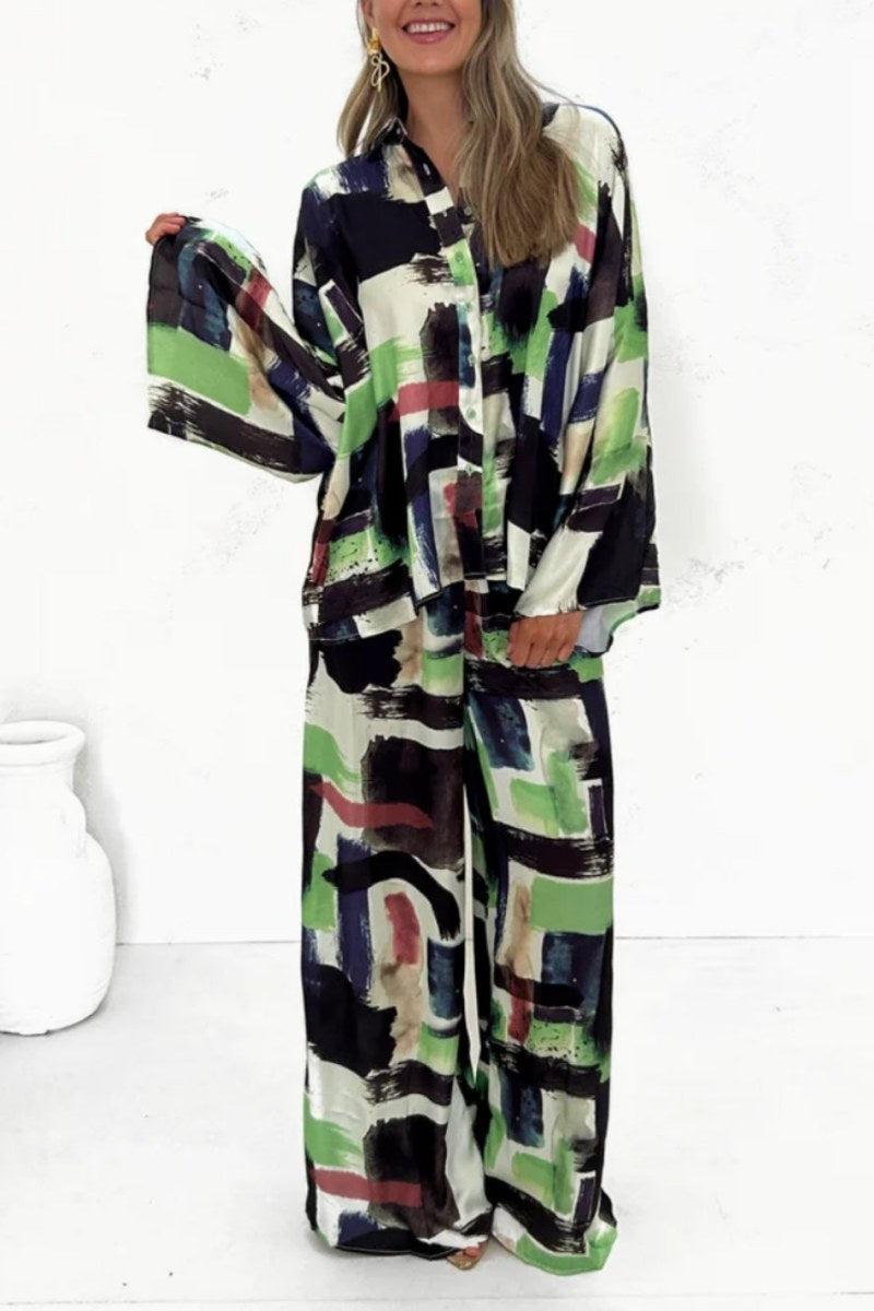 Coordinated Summer Vacay Print Elastic Waist Pocketed Set