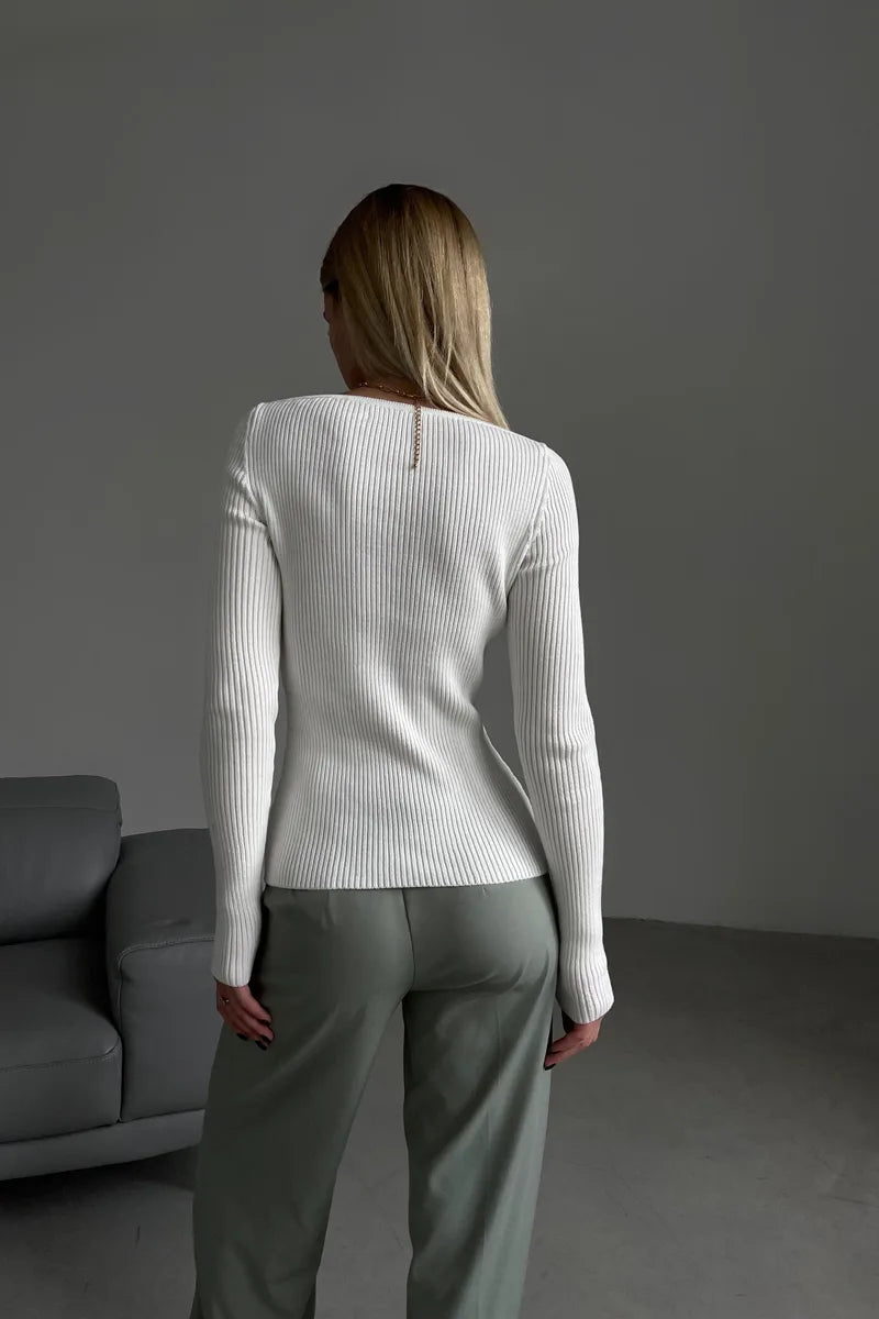 Modern Women's Jumper With Shaped Cut In Milky