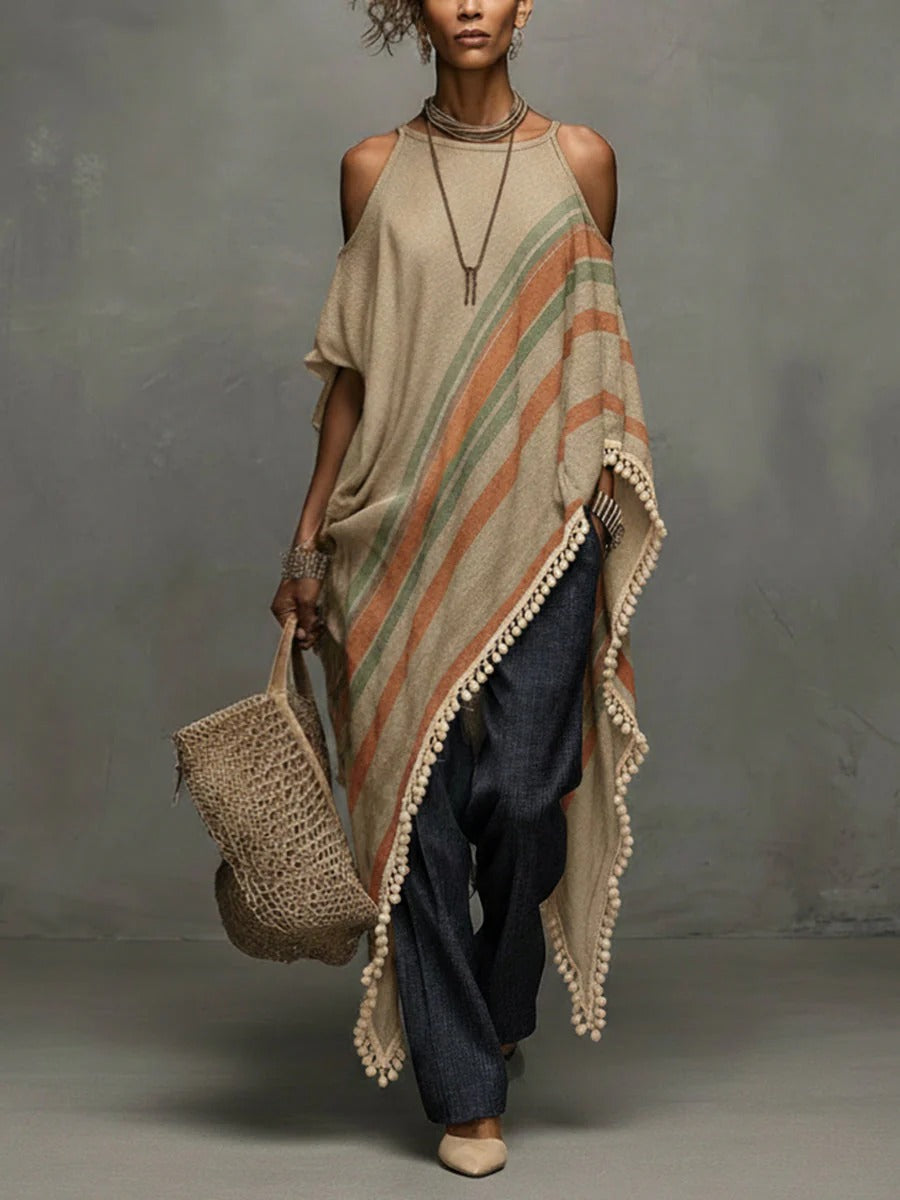 Modern The Khaki Fringe Off-Shoulder Dress