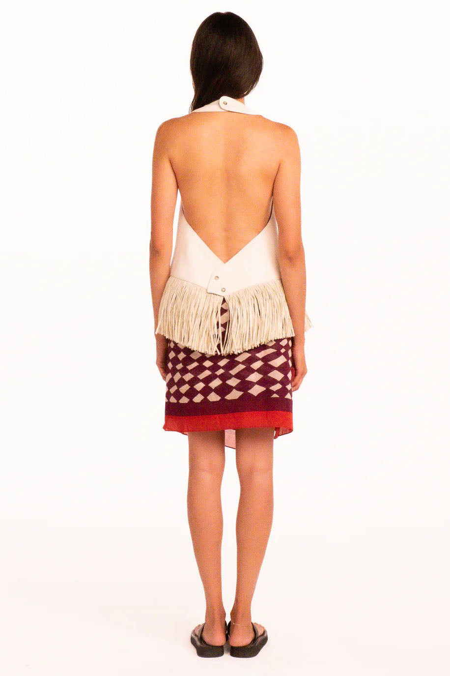 Modern Open Back Halter Fringe Top