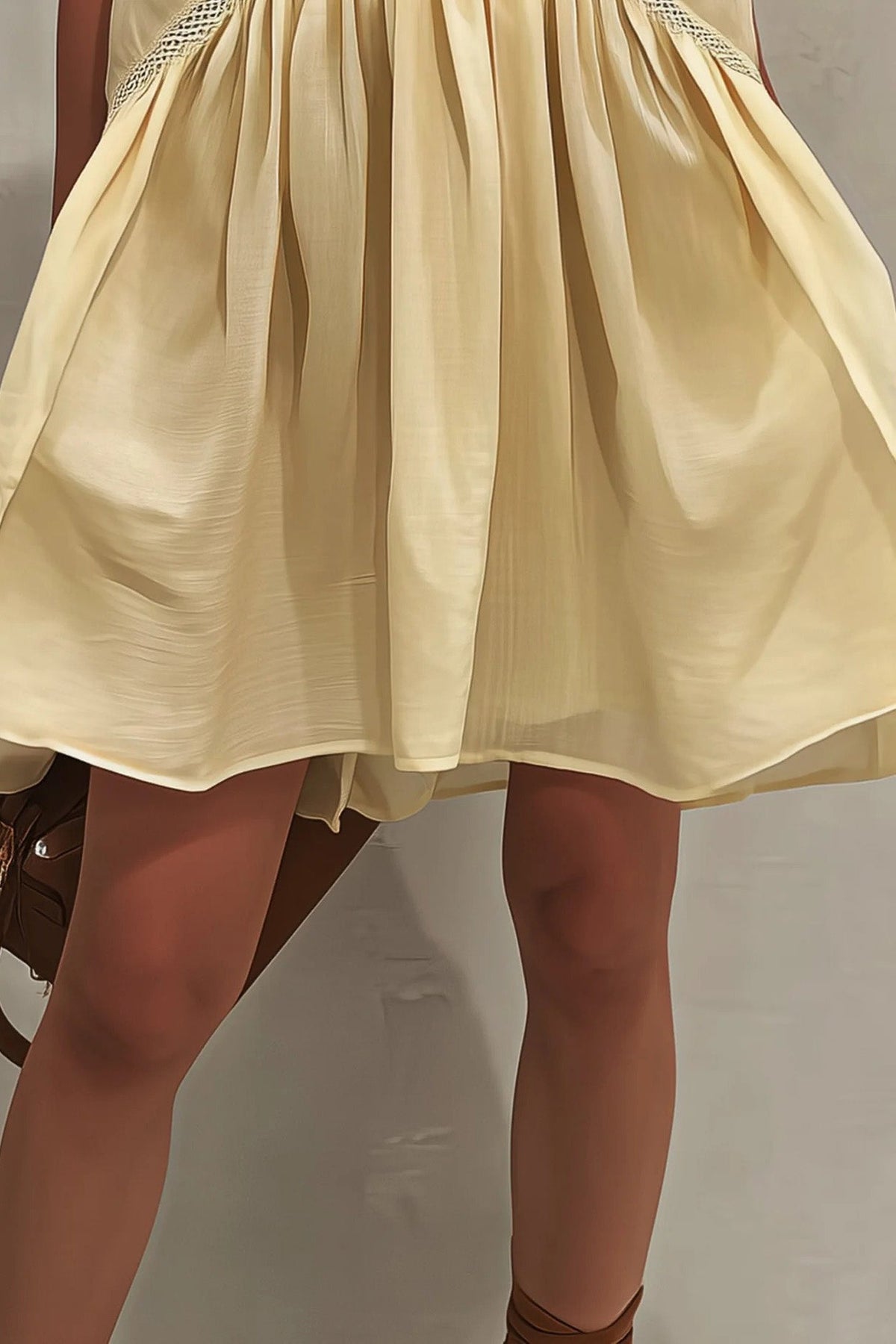 Lace Trim Stand Collar Mini-Length Dress