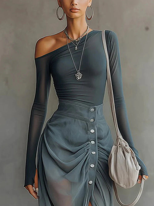 Asymmetrical Sheer Gray Cut-Out Set
