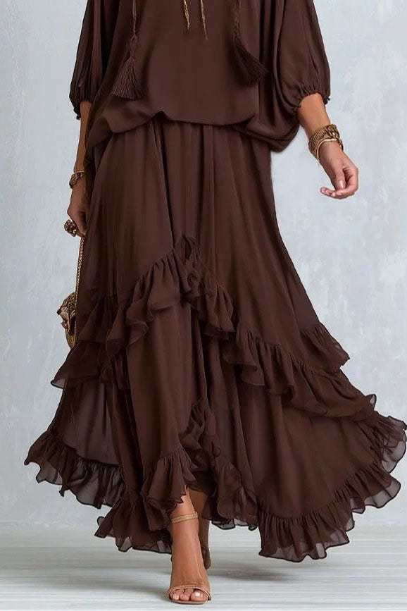 Boho Ruffled Chiffon Skirt Set