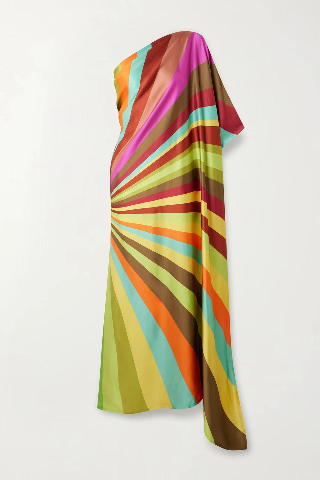 Color Diagonal Stripe One-Shoulder Flowy Maxi-Length Dress