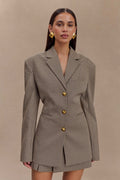 Modern Houndstooth Belted Blazer