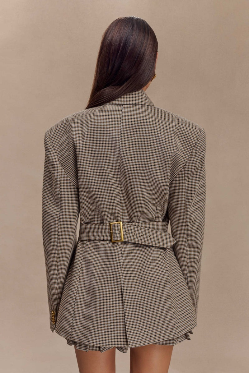 Modern Houndstooth Belted Blazer