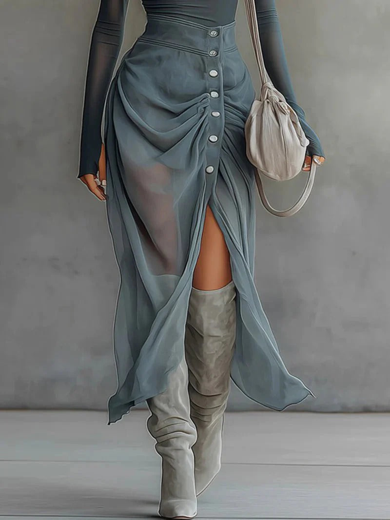 Asymmetrical Sheer Gray Cut-Out Set