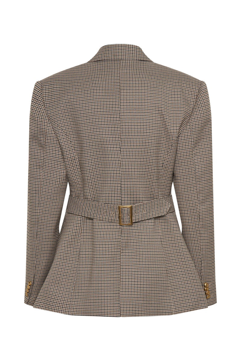 Modern Houndstooth Belted Blazer