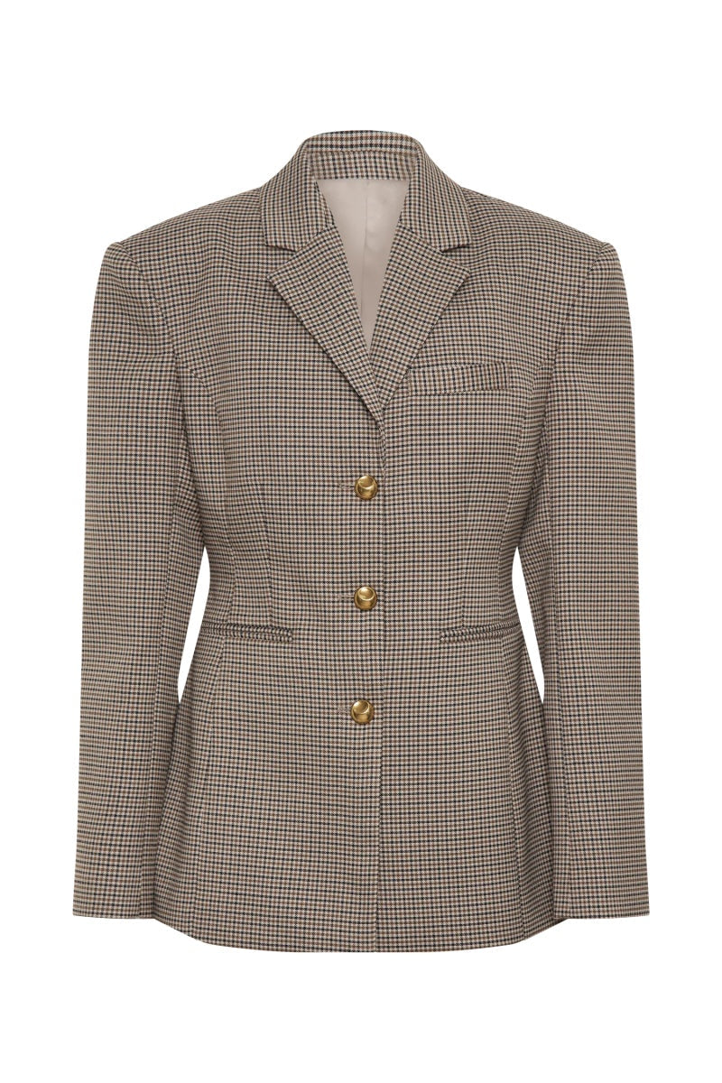 Modern Houndstooth Belted Blazer