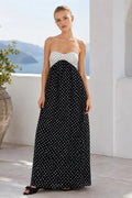 Two-Tone Polka Dot Strapless Maxi-Length Dress
