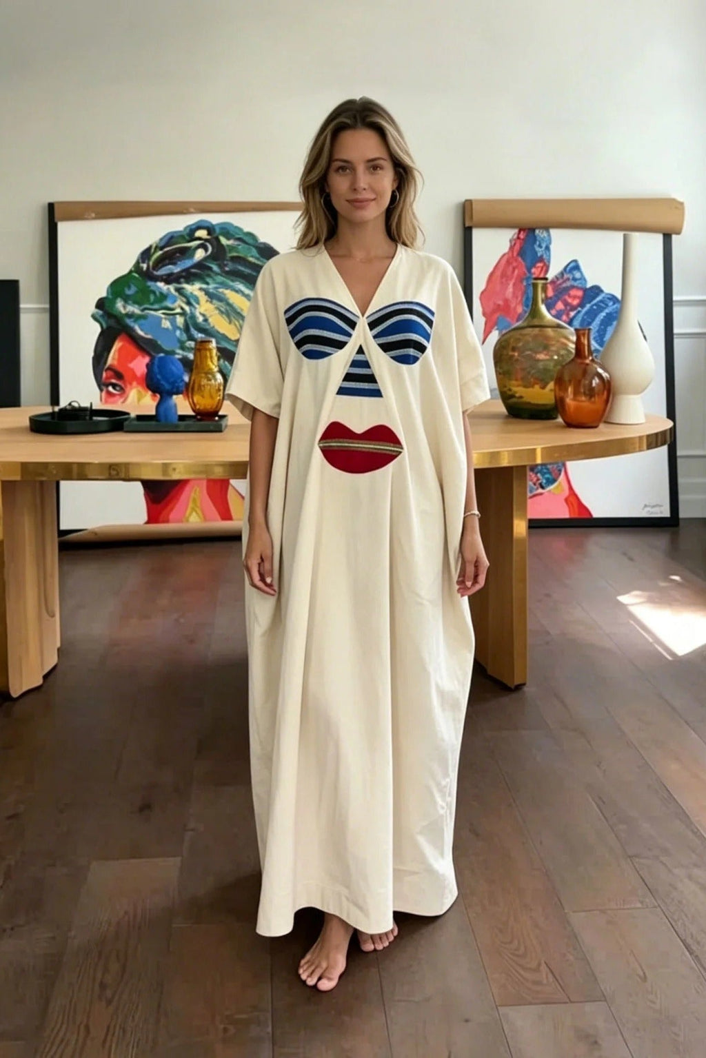 Modern Abstract Face Motif Kaftan