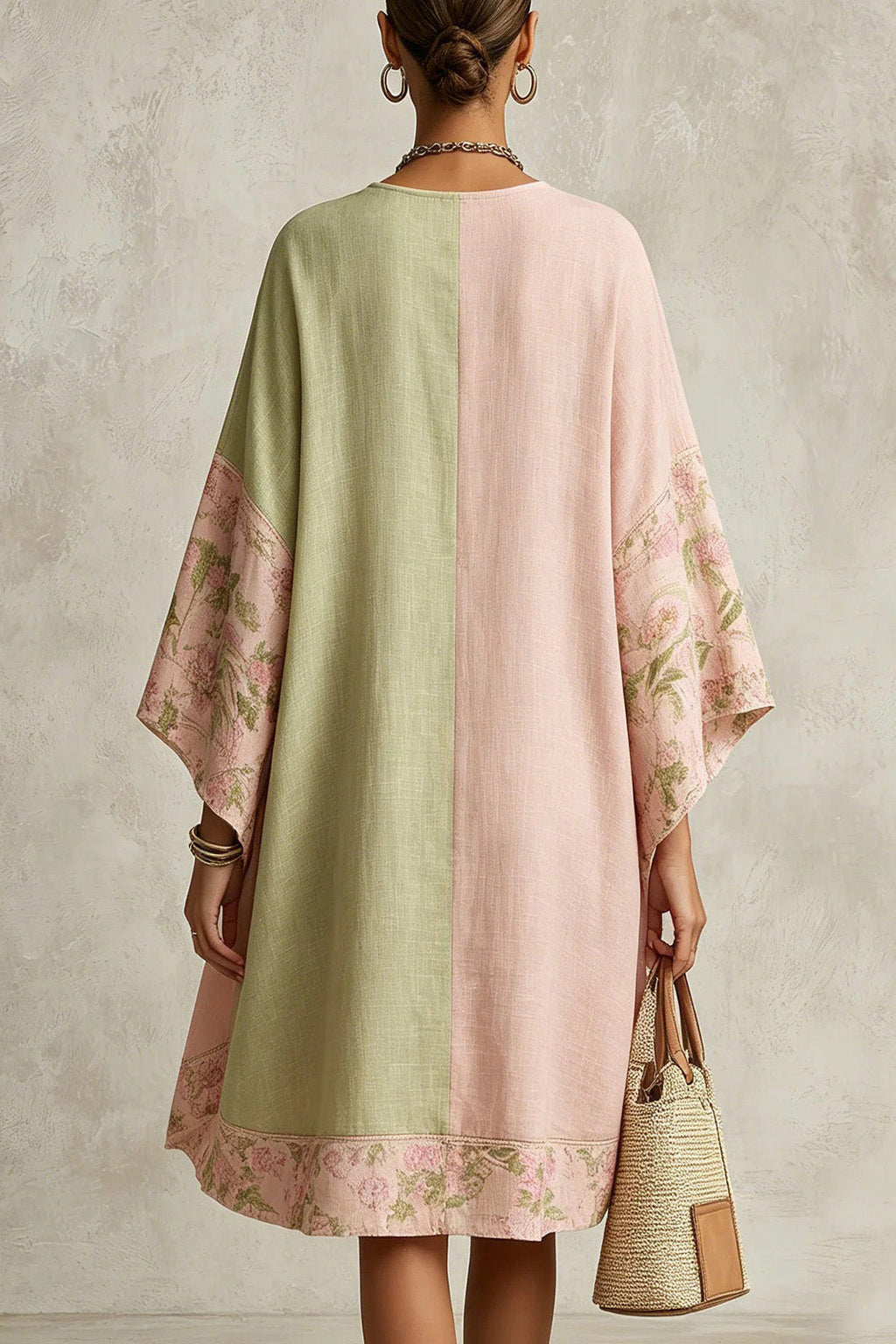 Color Block Flower Print Soft Kaftan Dress