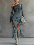 Asymmetrical Sheer Gray Cut-Out Set