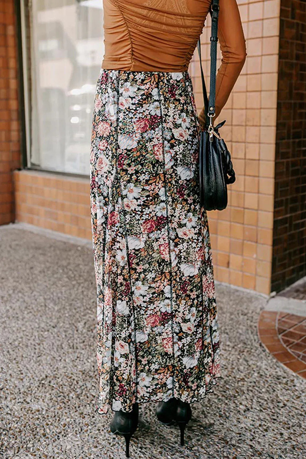 Retro Flower Panel Maxi Skirt