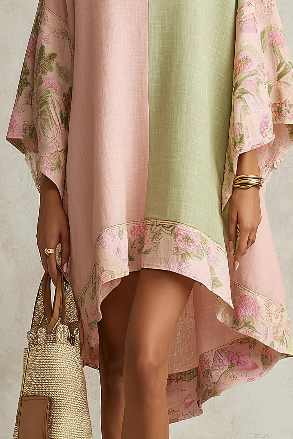Color Block Flower Print Soft Kaftan Dress