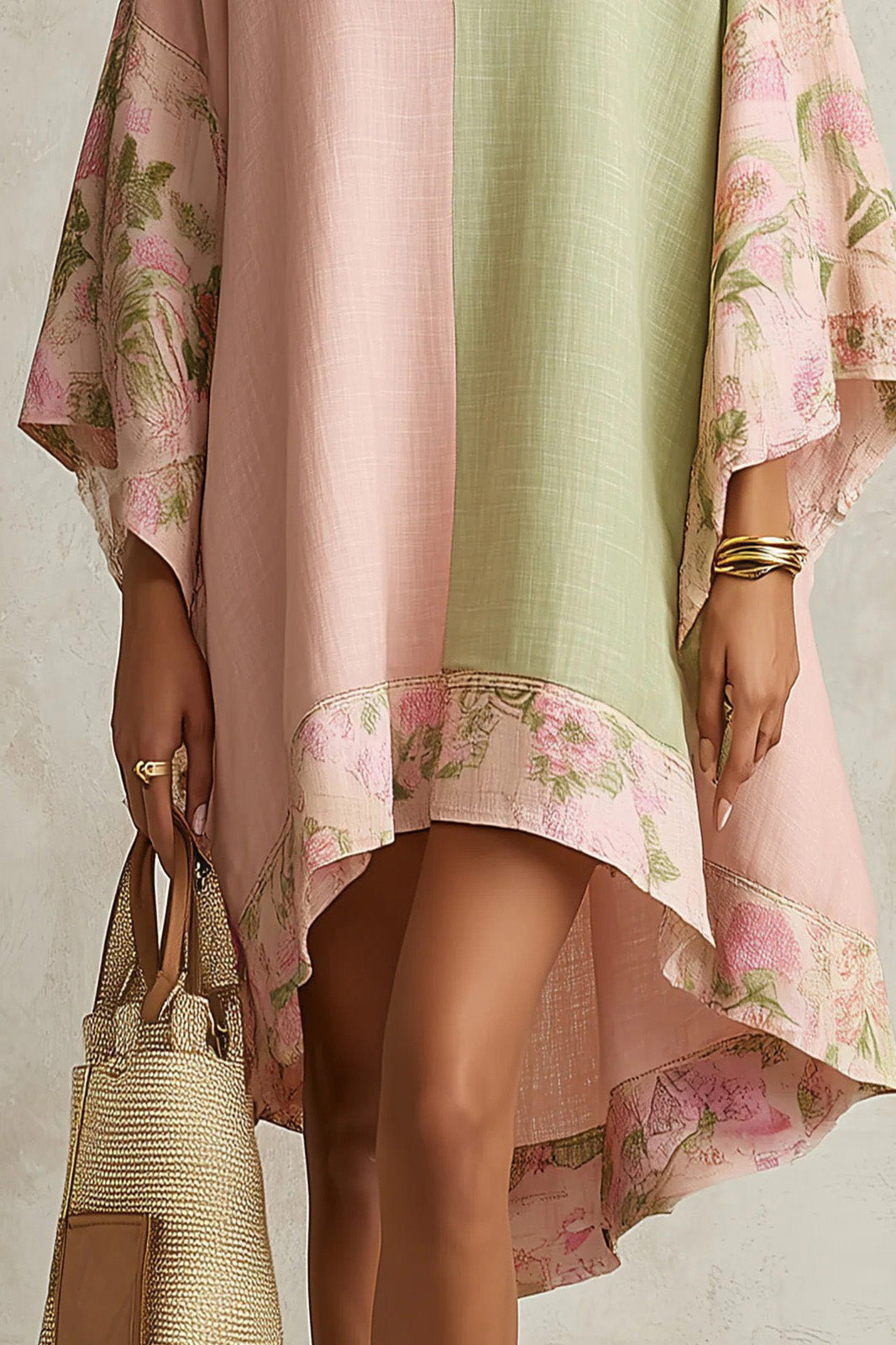 Color Block Flower Print Soft Kaftan Dress