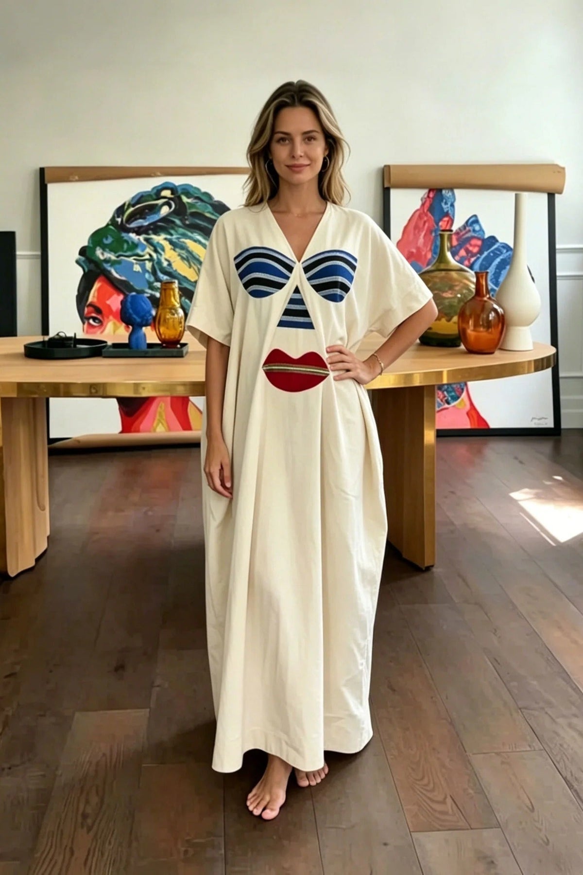 Modern Abstract Face Motif Kaftan