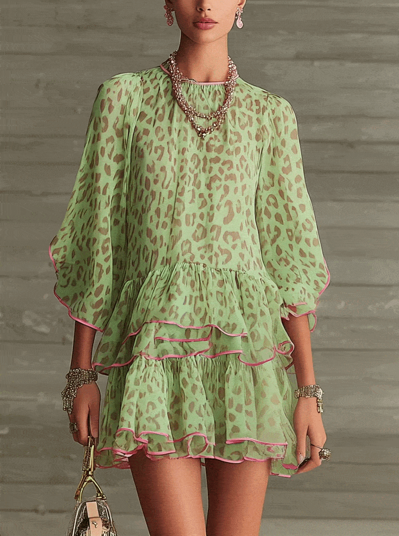 Modern The Green Leopard Chiffon Dress