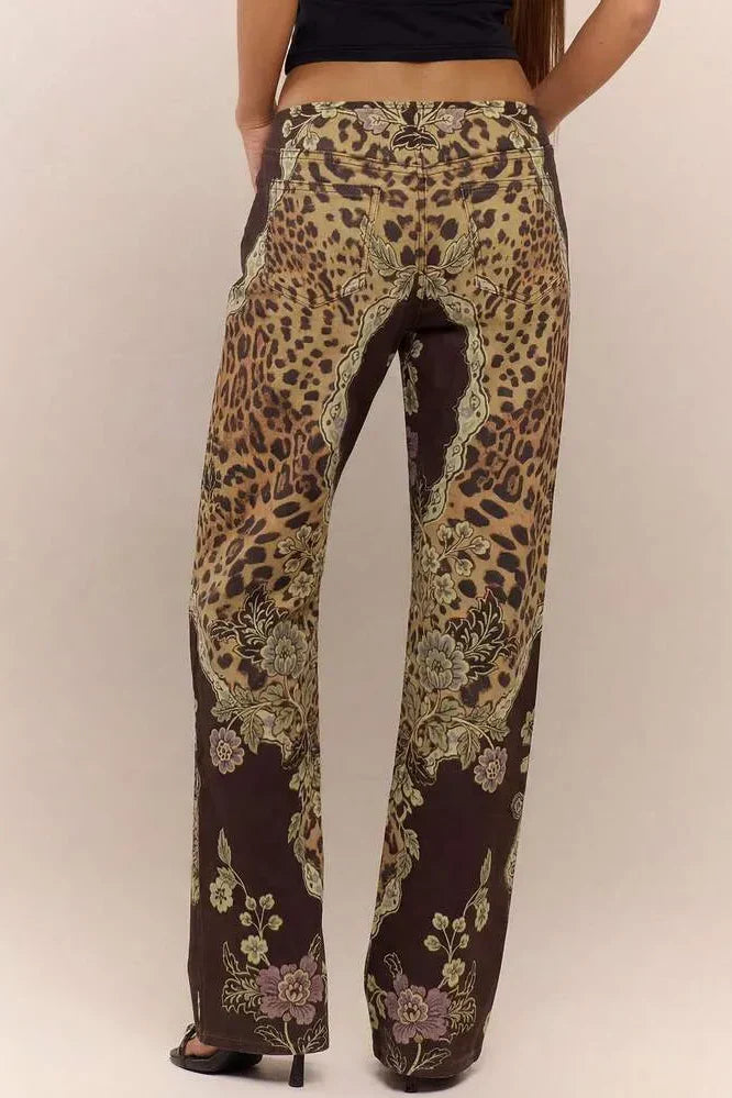 Low Rise Leopard Mix Lace-Up Trousers