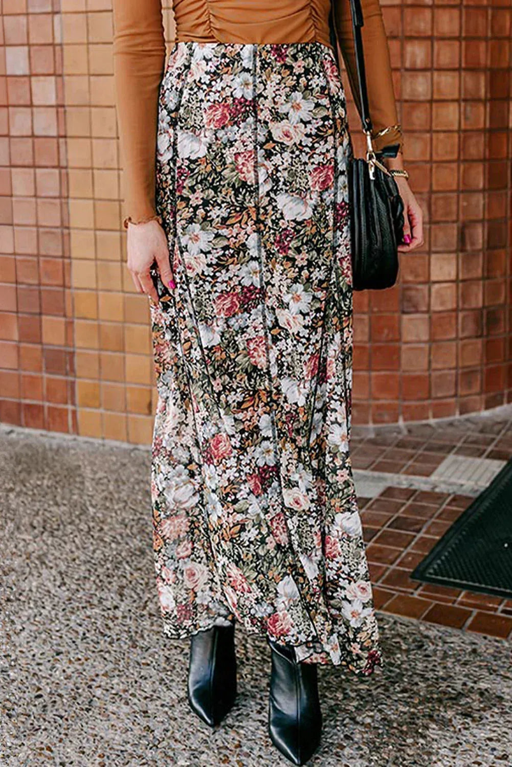 Retro Flower Panel Maxi Skirt