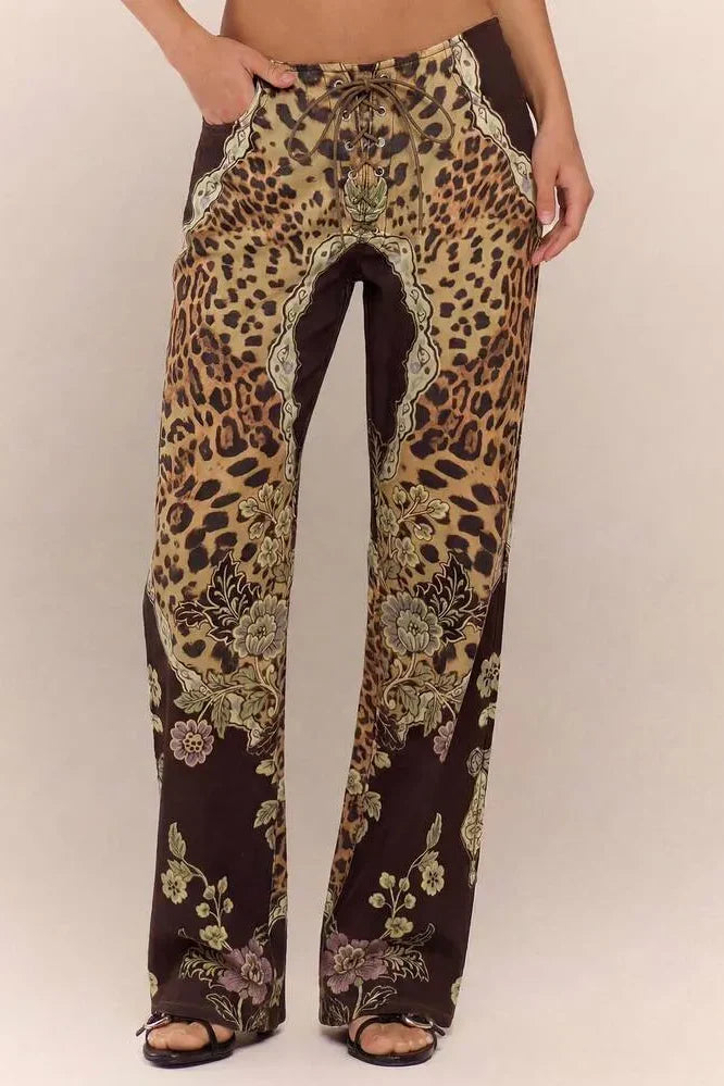 Low Rise Leopard Mix Lace-Up Trousers