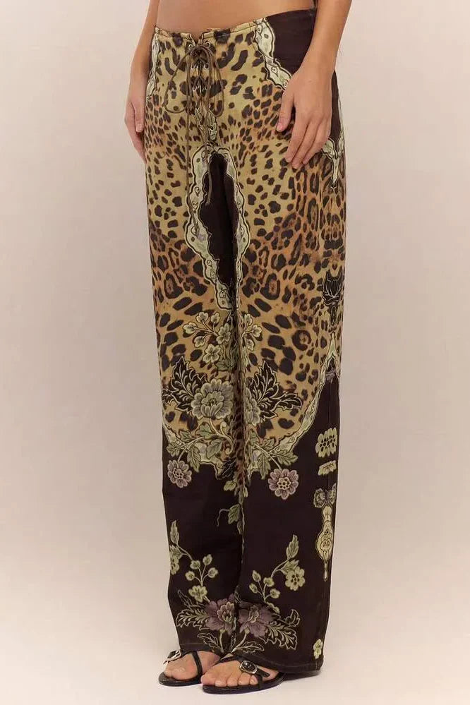 Low Rise Leopard Mix Lace-Up Trousers