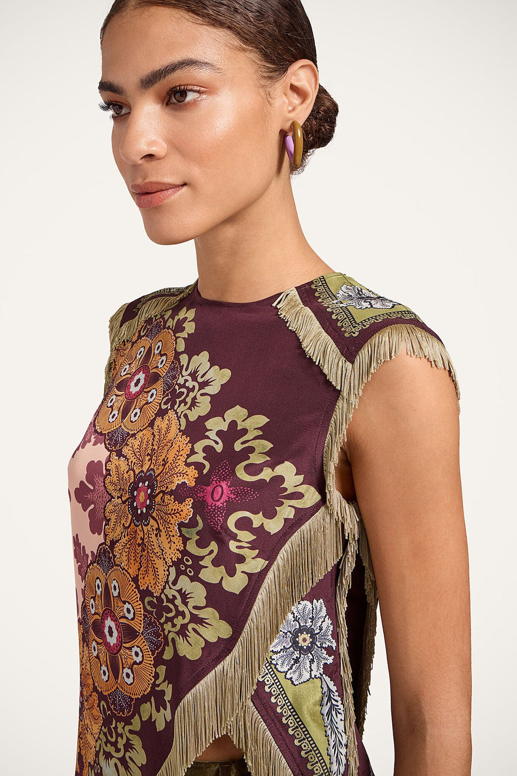 Boho Flower Fringe Asymmetrical Top