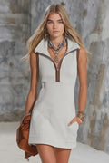 Sporty Retro Color-Blocked Half-Zip Mini-Length Dress