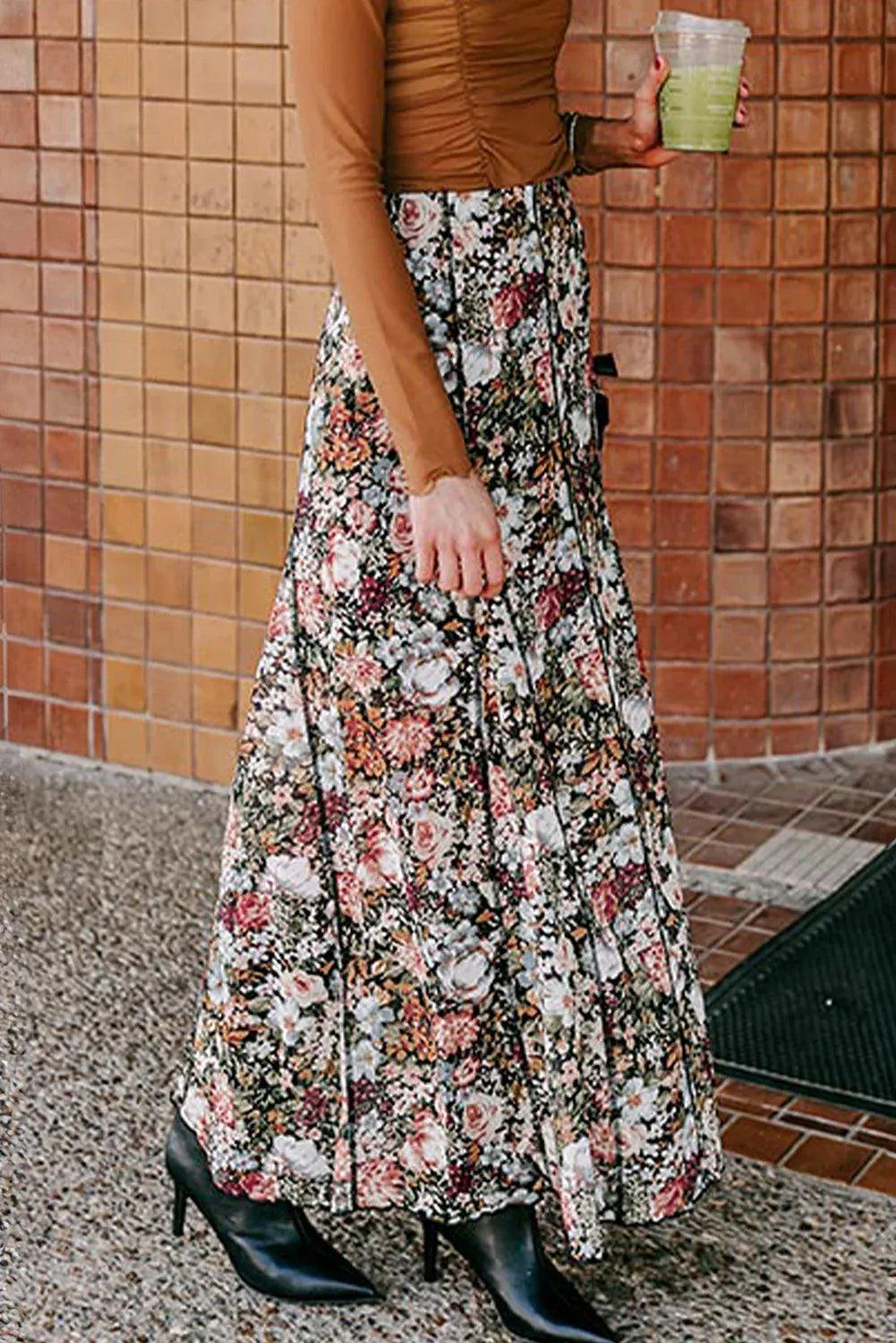 Retro Flower Panel Maxi Skirt