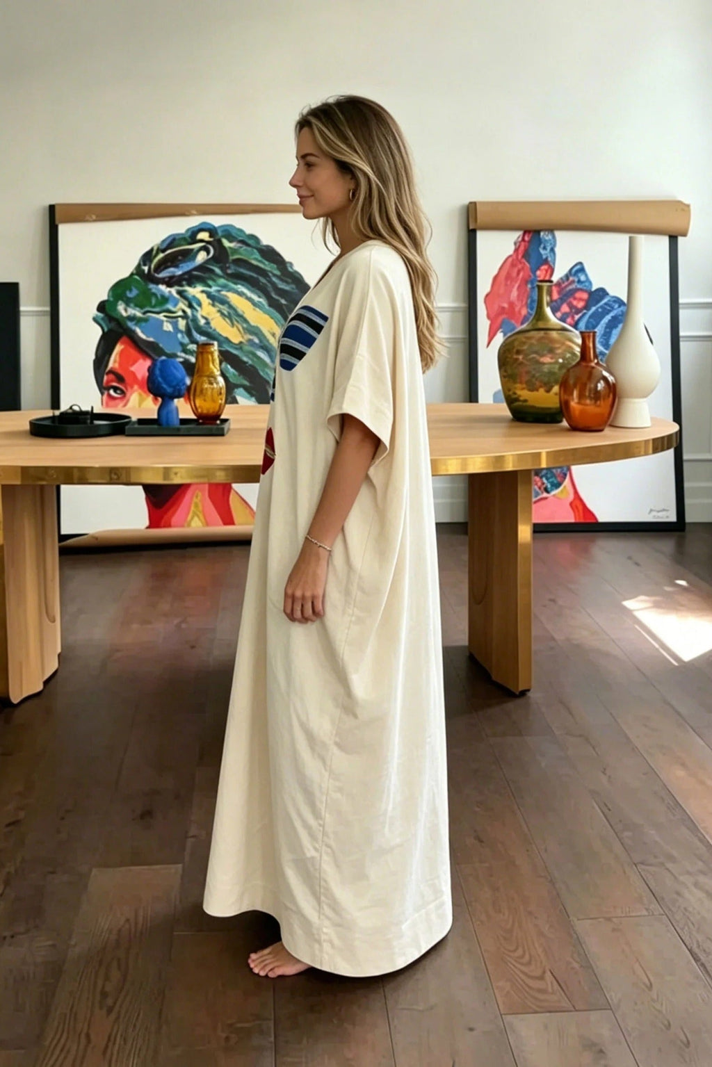 Modern Abstract Face Motif Kaftan
