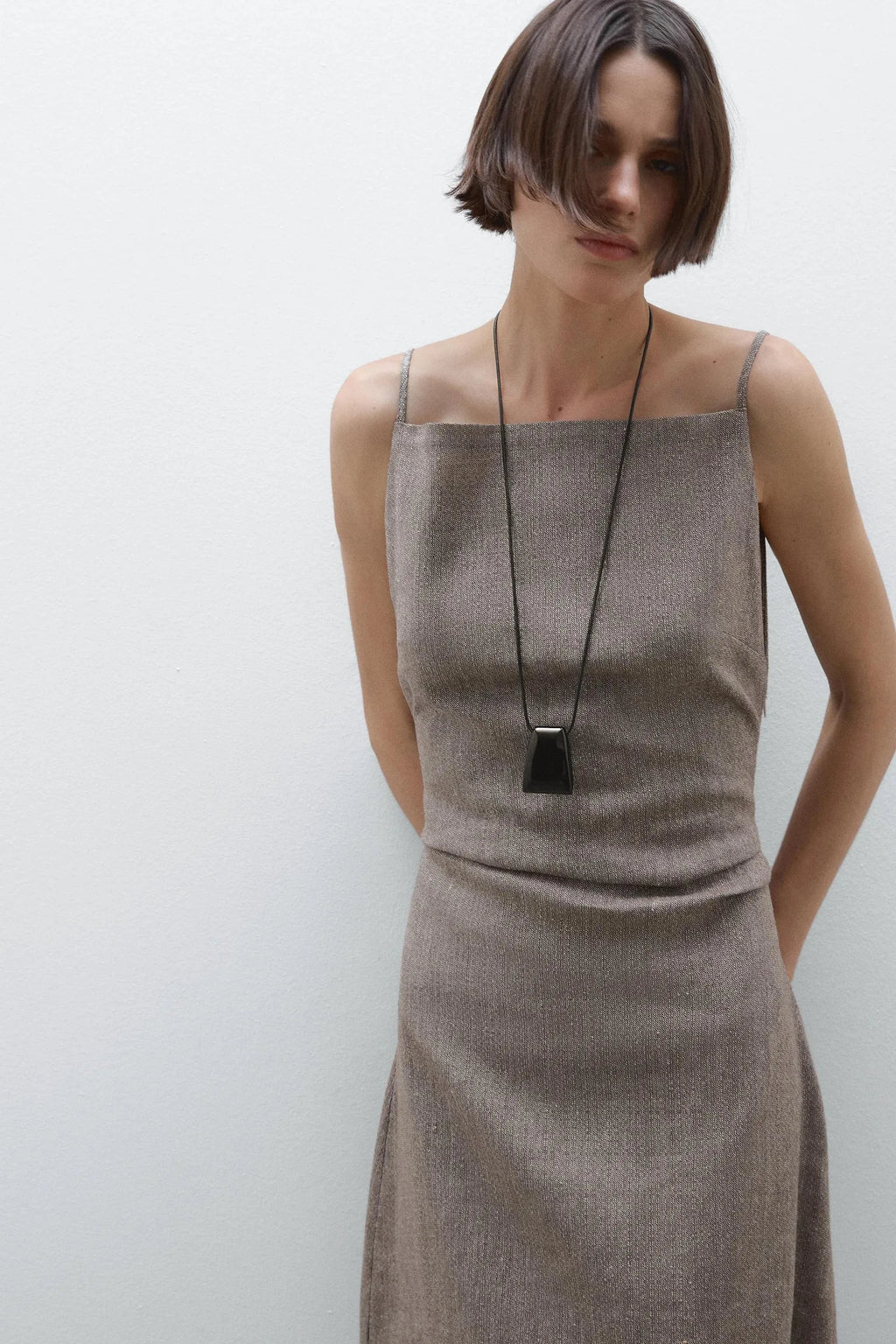 Linen-Blend Flowing Maxi-Length Dress