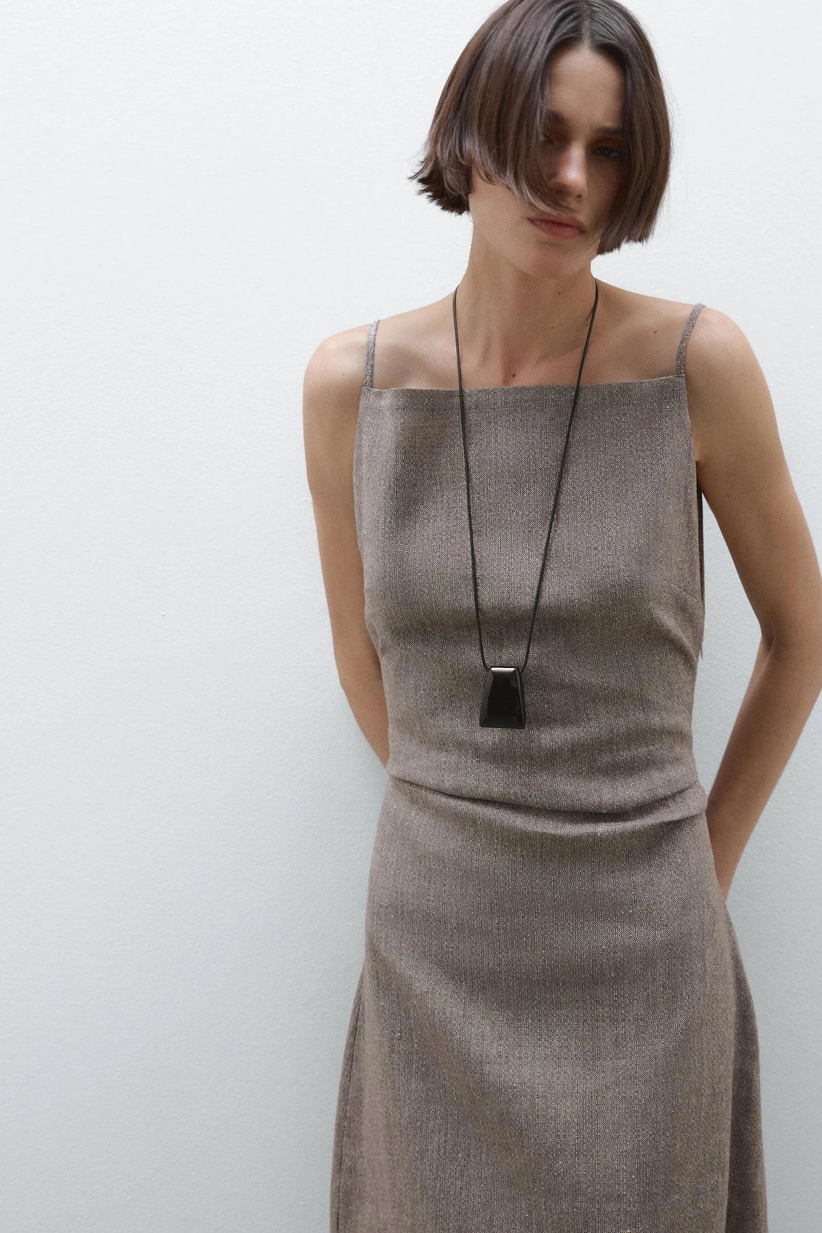 Linen-Blend Flowing Maxi-Length Dress