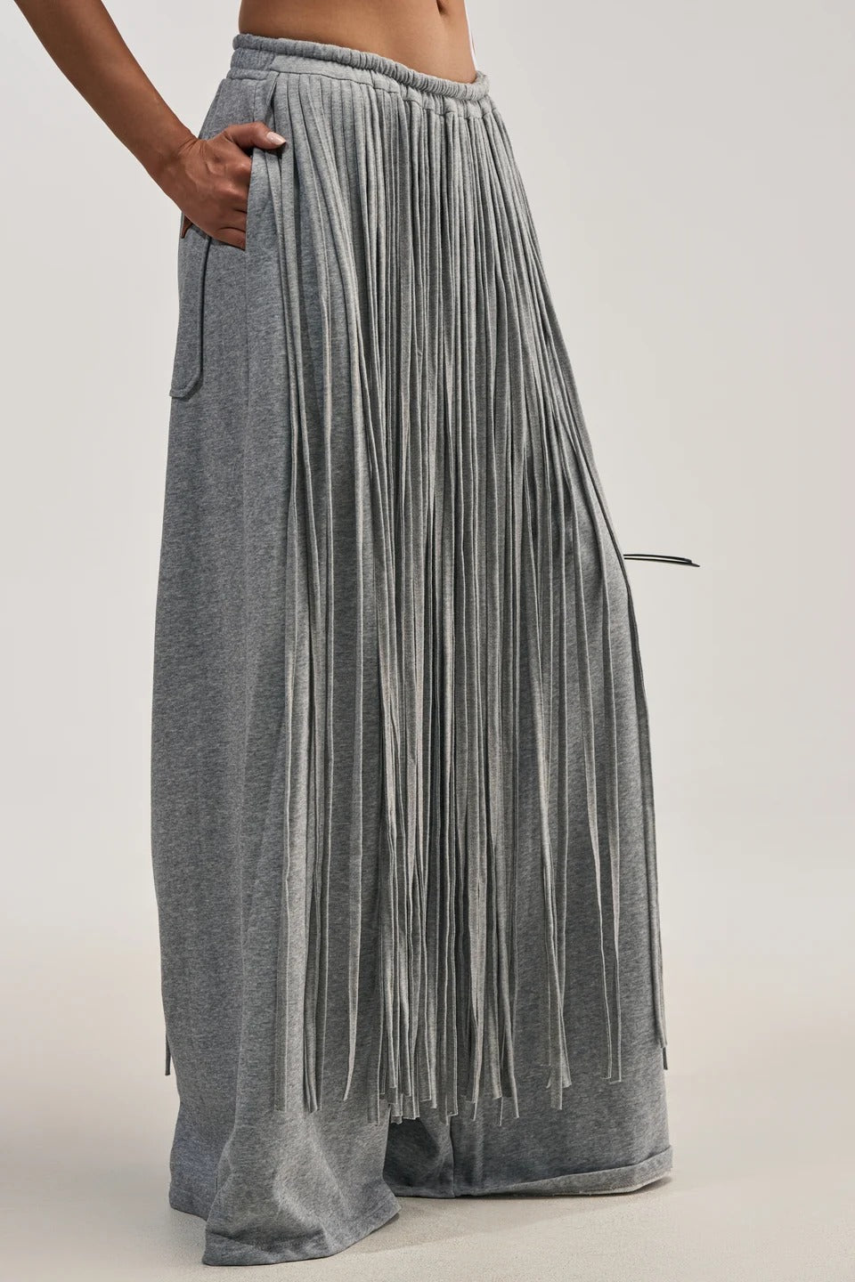 Gray Heavy Fringe Wide-Leg Trousers