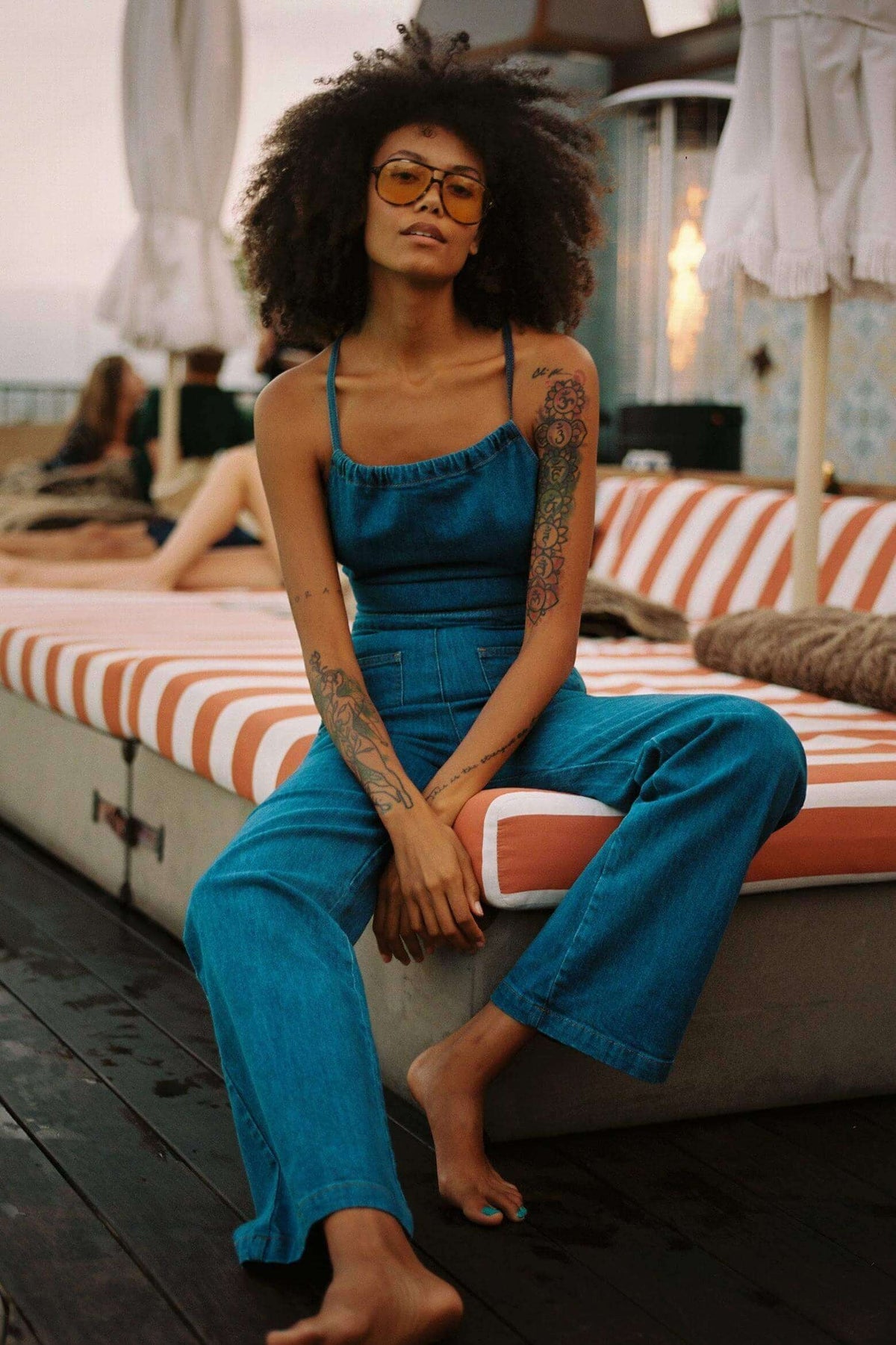 Modern Flared Denim With Tie Back Jumpsuit