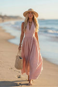 Modern Halter Neck Cotton Linen Resort Dress