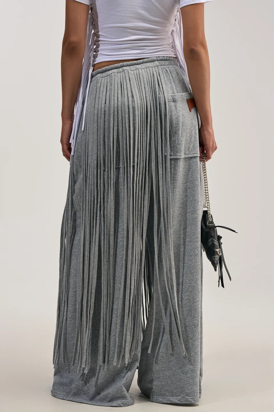 Gray Heavy Fringe Wide-Leg Trousers