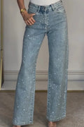 High Waisted Diamante Straight-Leg Jeans
