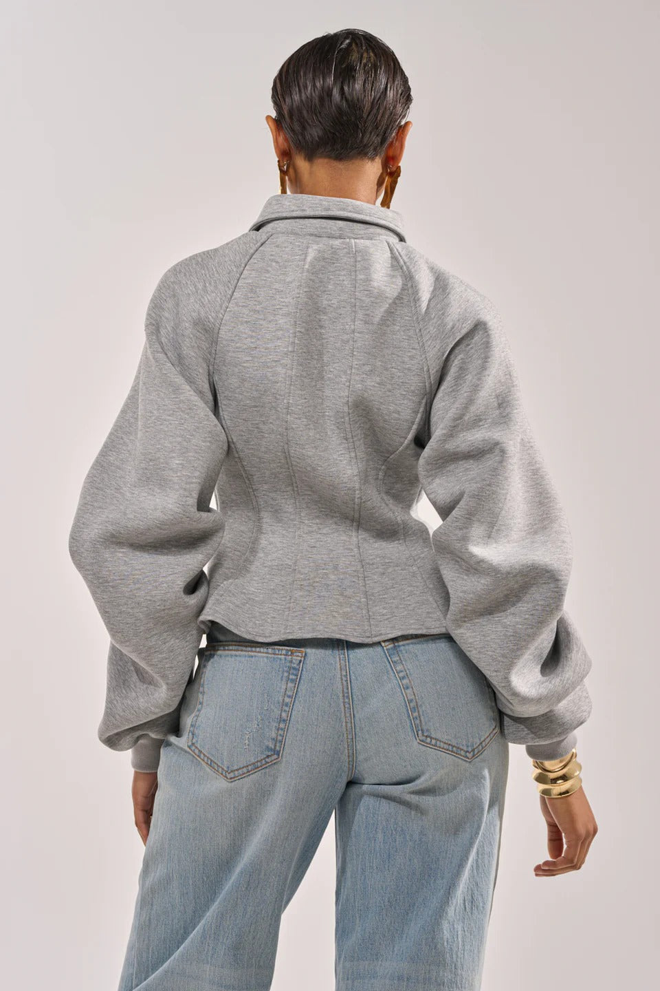 Gray Corset Waist Zip-Front Jacket