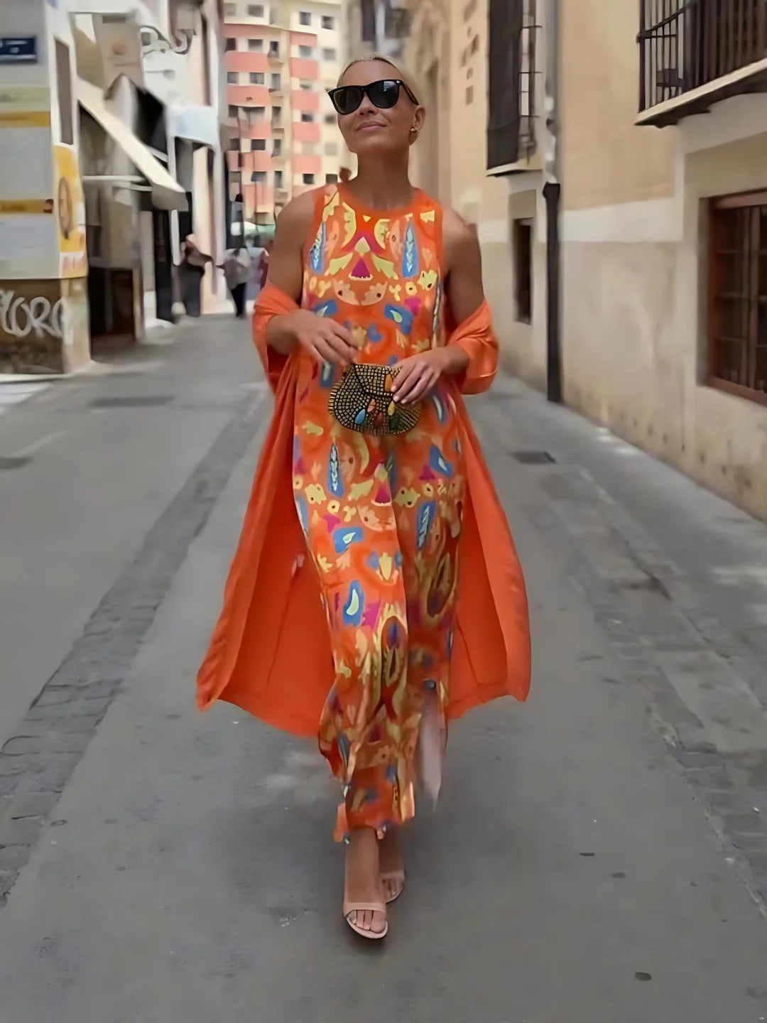 Boho Patterned Maxi & Knit Cardigan Set