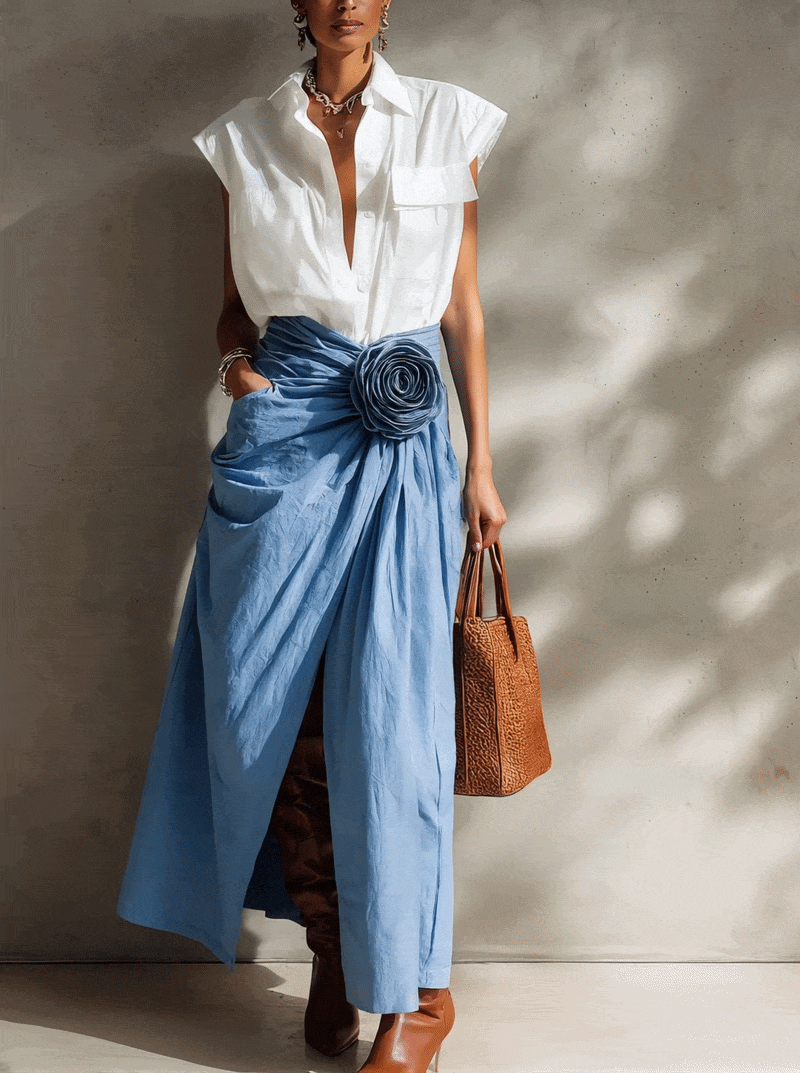 The Cotton Shirt And Flower Skirt Set