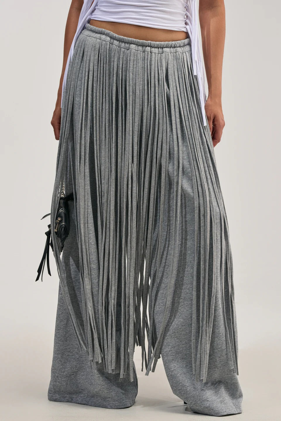 Gray Heavy Fringe Wide-Leg Trousers