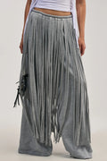Gray Heavy Fringe Wide-Leg Trousers