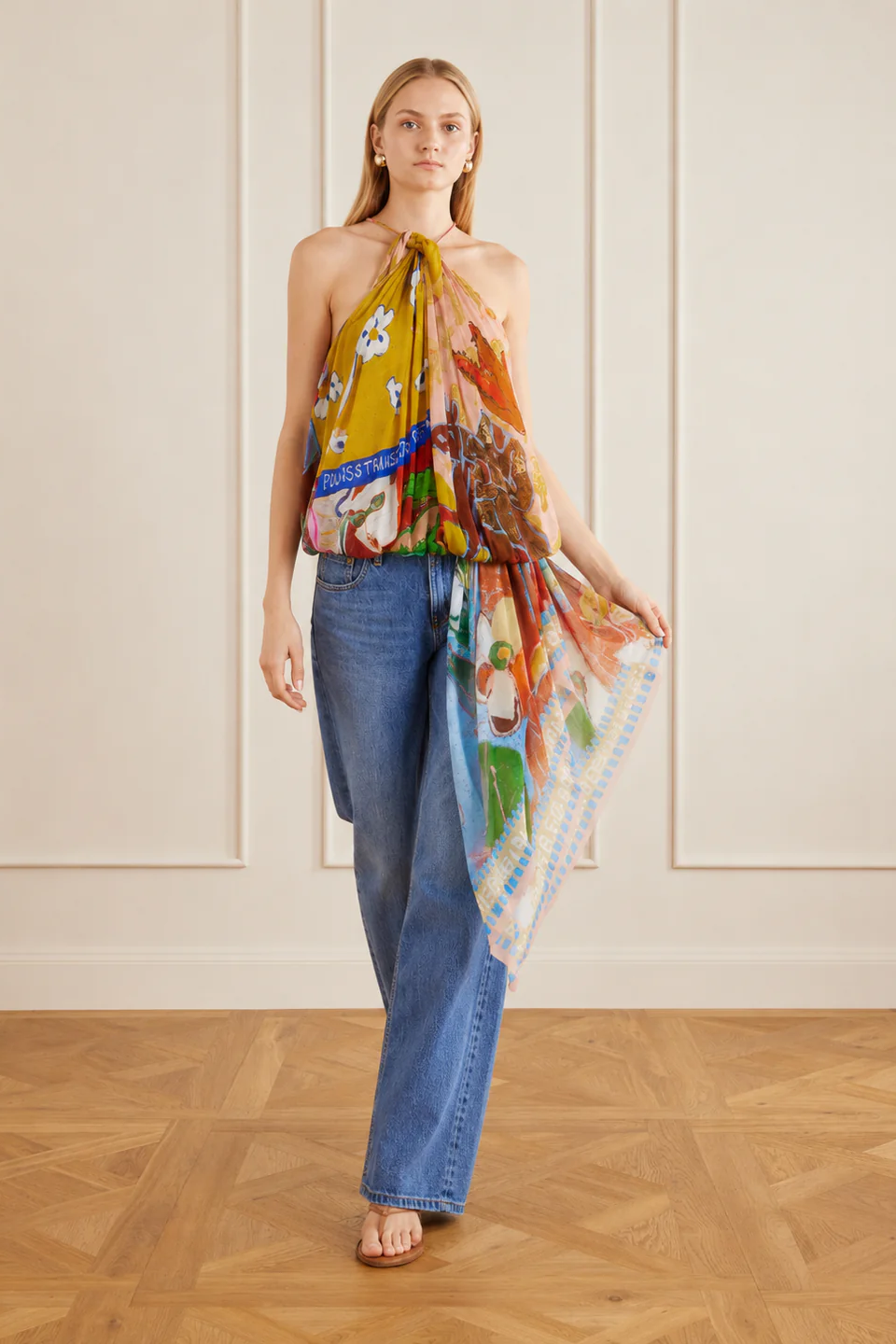Modern Art Print Scarf Halter Top