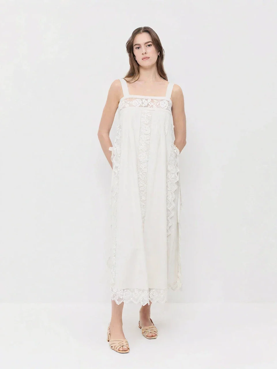 The Lace Linen Midi-Length Dress