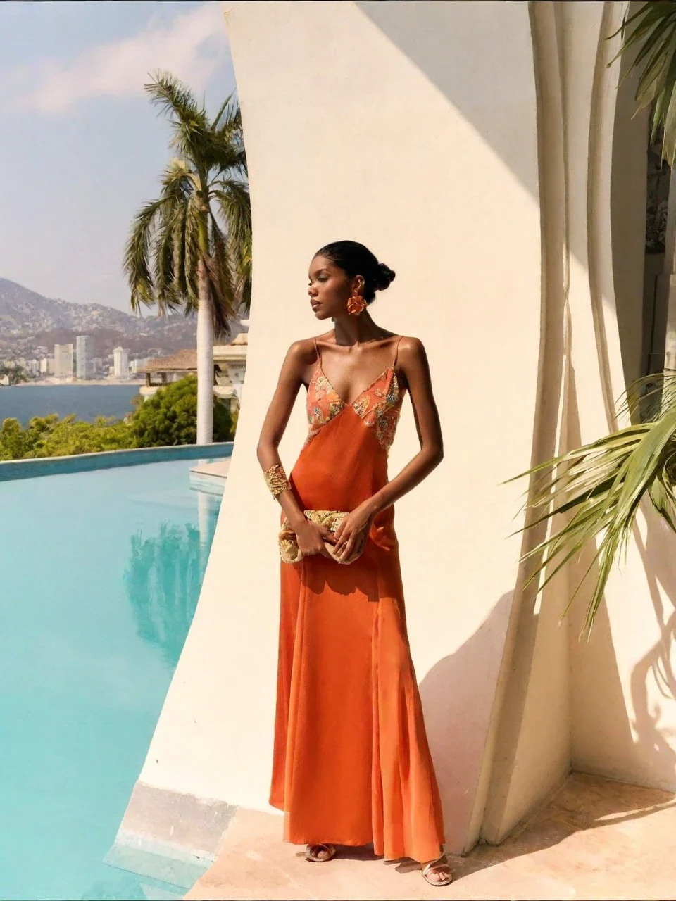 Boho Flower Print V-Neck Satin Slip Maxi-Length Dress