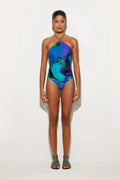 Modern Print Cross-Strap Swimsuit & Wrap Skirt