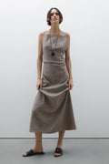 Linen-Blend Flowing Maxi-Length Dress