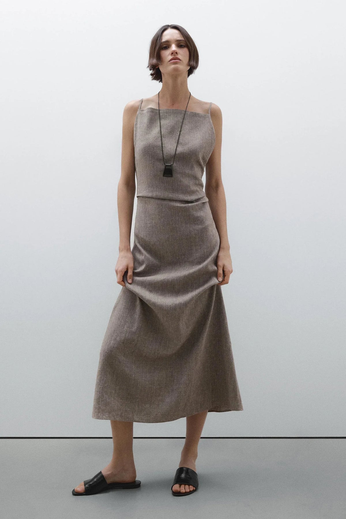 Linen-Blend Flowing Maxi-Length Dress