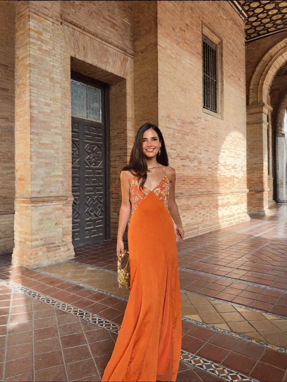 Boho Flower Print V-Neck Satin Slip Maxi-Length Dress